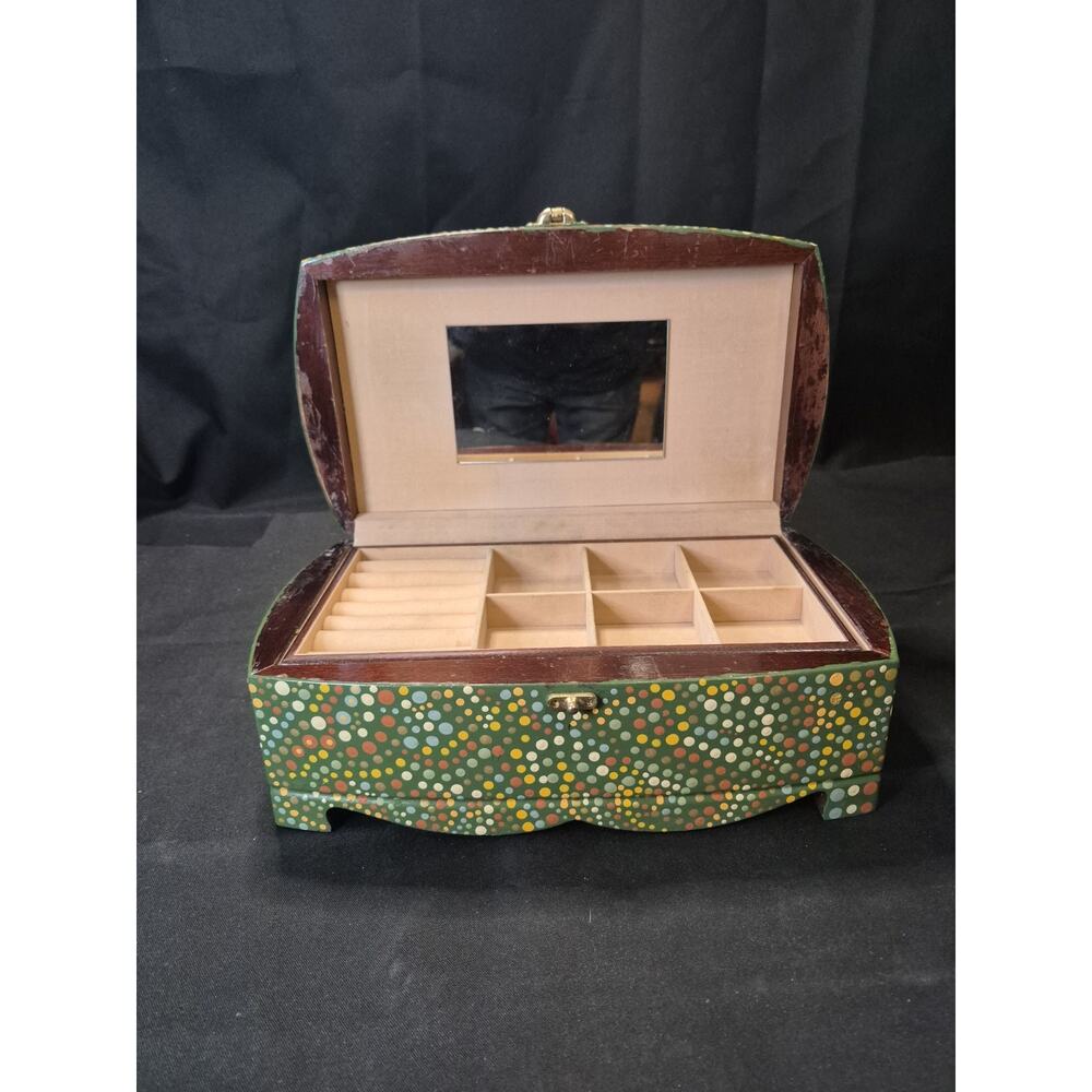 Antique Wooden hand painted Jewelry Box Top And Bottom Shelf. Durable And Solid.